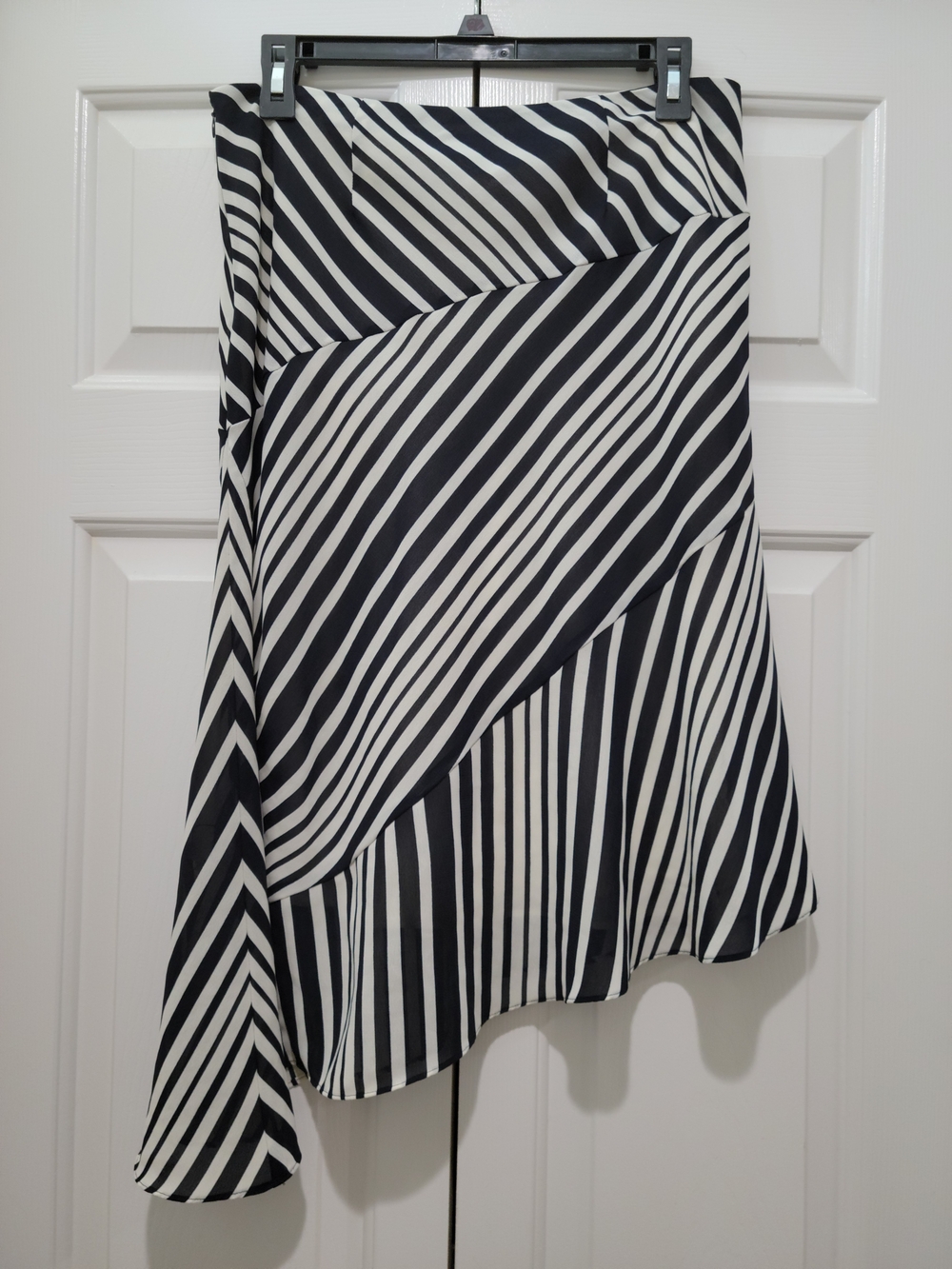 New York & Company Black and White Asymmetrical Stripe Skirt